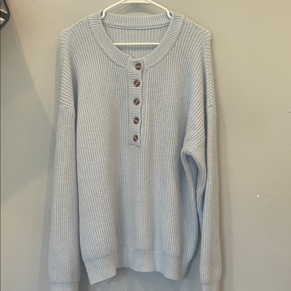 Light Blue Ribbed Sweater with Button Detail Mens xl like new